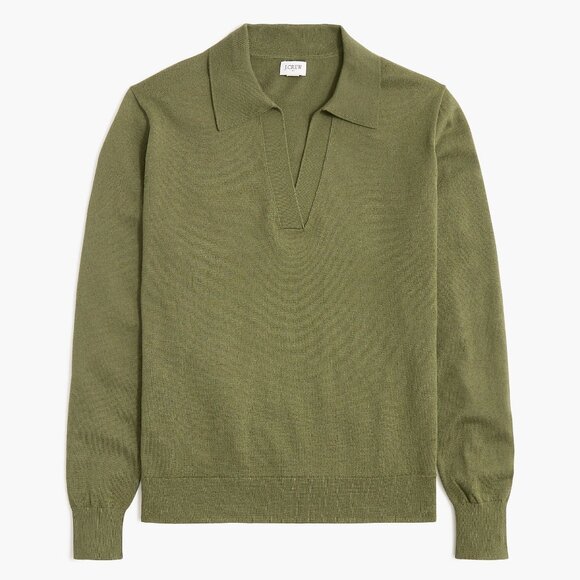 J. Crew Factory Sweaters - J. Crew Distressed Fatigue Green Cotton Sweater-Polo/NWT/L